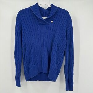 Women Old Money Cable Knit Sweater Size XL Royal Blue Preppy Classic Winter Chic